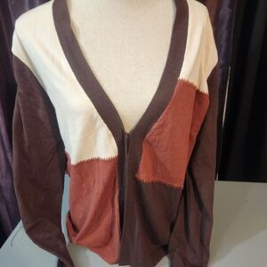Java & Vanilla Copper | Silk-Touch Colorblock Cardigan  Large NWT